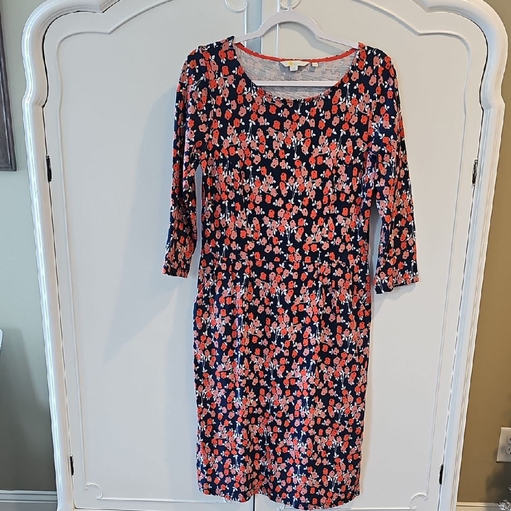 Boden Floral Long Sleeve Dress in Navy and Red
